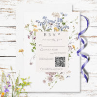 Delicate Boho Wildflowers White Wedding QR Code