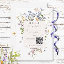 Delicate Boho Wildflowers White Wedding QR Code