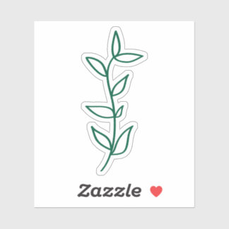 Delicate Botanical Leaf Design Green Line Art  Aufkleber