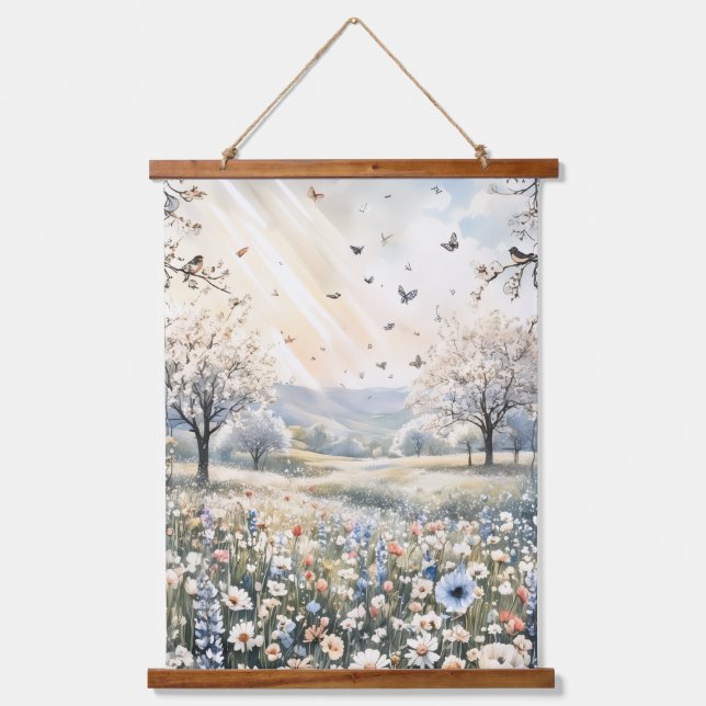 Delicate Botanical Wall Art Print Wandteppich Mit Holzrahmen (Vorderseite)