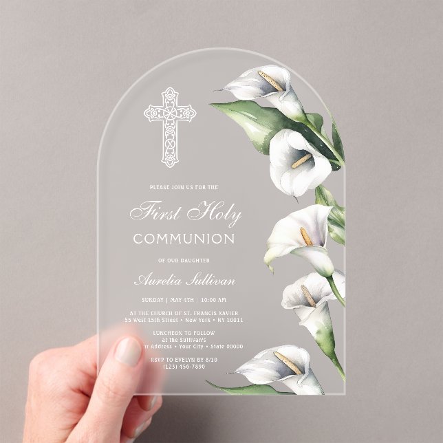 Delicate Calla Lilies Arch First Communion Acryleinladungen (Insitu (Handheld))