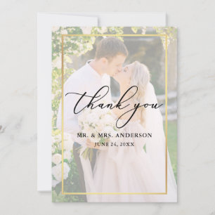 Delicate Calligraphy Wedding 2 Foto Gold Overlay Dankeskarte