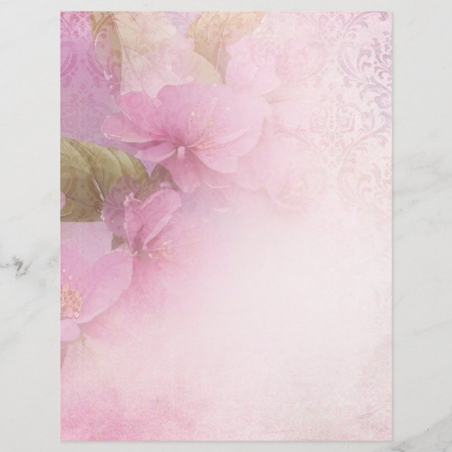 Delicate Cherry Blossom & Damask Scrapbook Paper (Vorderseite)