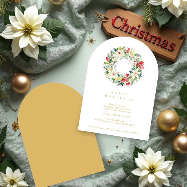 Delicate Chic Winter Christmas Wreath Party Einladung (Delicate Chic Winter Christmas Wreath Holiday Party Invitations Cards in Digital Watercolor Style.)
