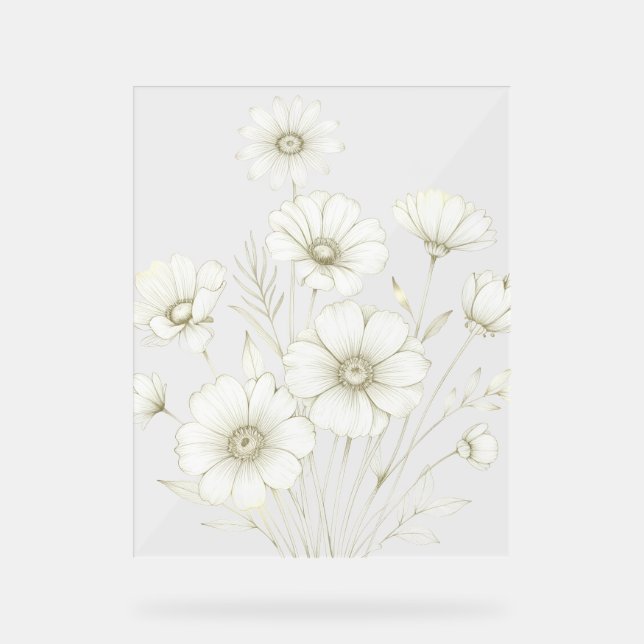 Delicate Cosmos Bouquet Line Art Grace Acrylschild (Vorderseite)
