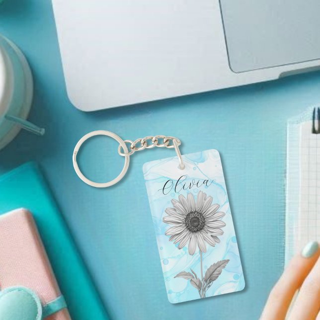 Delicate Custom Light Blue Daisy Blume Schlüsselanhänger (Von Creator hochgeladen)