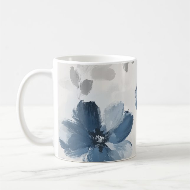 Delicate Dusty Blue Floral Art 🌸 Kaffeetasse (Links)