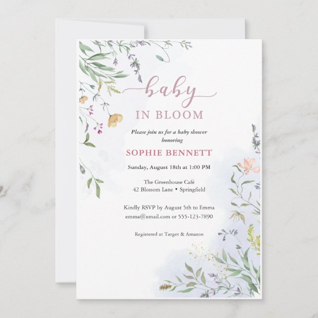 Delicate Floral Baby Shower Invitation Einladung (Vorderseite)