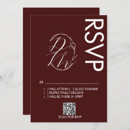 Delicate Floral Logo Wedding Burgundy RSVP Card Einladung