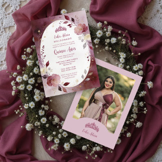 Delicate Floral Oval Quinceañera Tiara Invitation Einladung