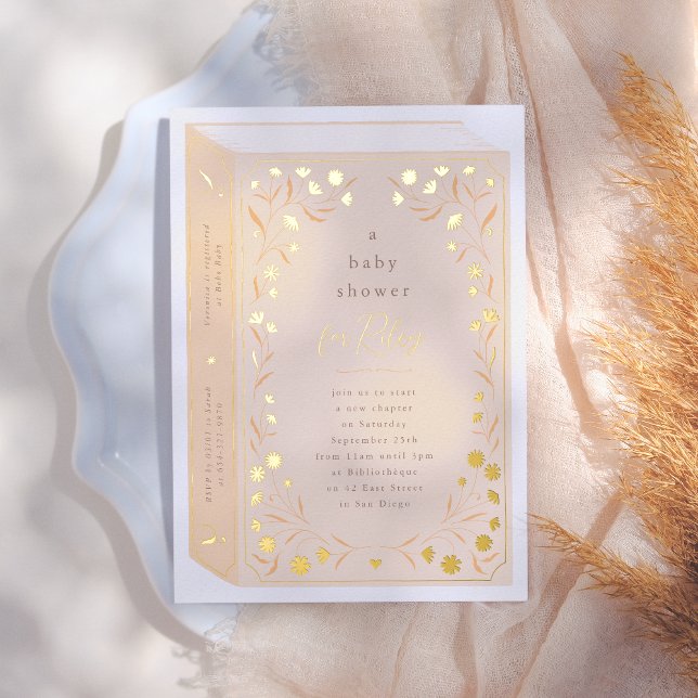 Delicate Floral Shiny Storybook Baby Dusche Folieneinladung (Von Creator hochgeladen)