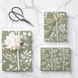 Delicate Flower Buds Bloom Minimalist Olive Floral Geschenkpapier Set