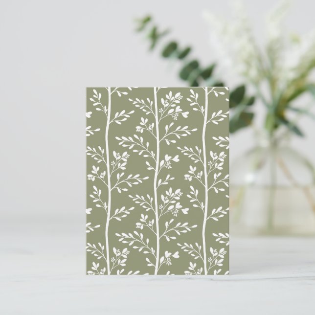 Delicate Flower Buds Bloom Minimalist Olive Floral Postkarte (Stehend Vorderseite)
