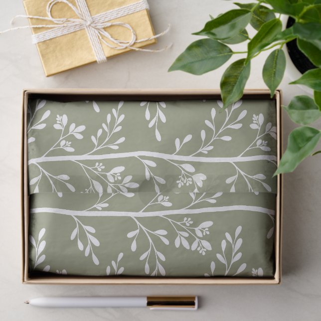 Delicate Flower Buds Bloom Minimalist Olive Floral Seidenpapier (Geschenk)