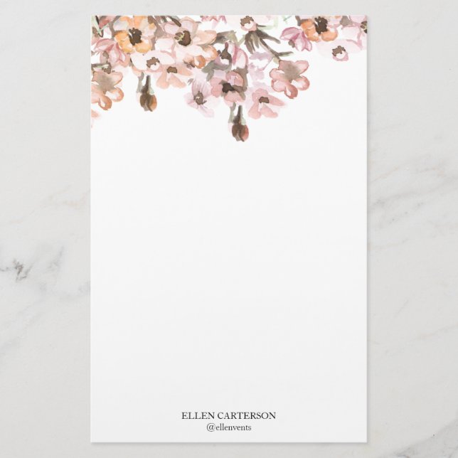Delicate Garden Floral Monogram Stationery Paper Briefpapier (Vorderseite)