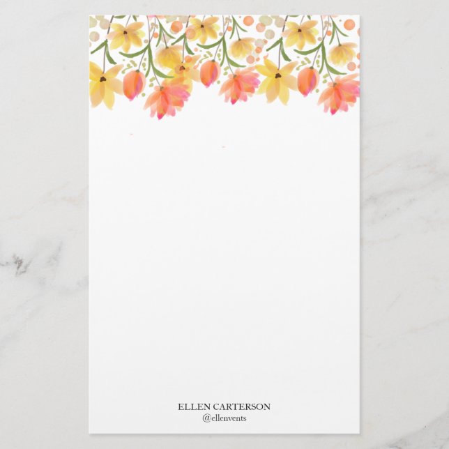 Delicate Garden Floral Monogram Stationery Paper Briefpapier (Vorderseite)