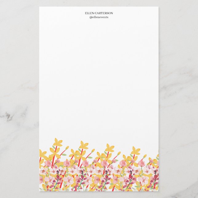 Delicate Garden Floral Monogram Stationery Paper Briefpapier (Vorderseite)