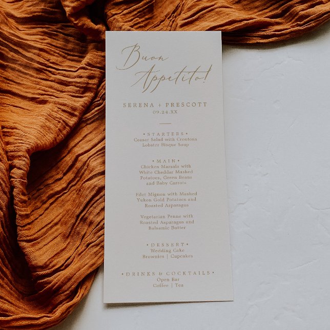 Delicate Gold Calligrafy Cream Buon Appetitmenü Menükarte (Von Creator hochgeladen)