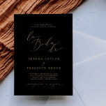 Delicate Gold Calligraphy Black La Boda De Wedding Einladung<br><div class="desc">Diese zarte goldene Kalligraphie schwarz la boda de wedding Einladung ist perfekt für eine moderne Hochzeit. Das romantische minimalistische Design besticht durch eine hübsche und elegante Champagner-goldgelbe Typografie auf schwarzem Hintergrund mit einem klaren und schlichten Look.</div>