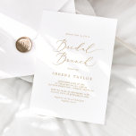 Delicate Gold Calligraphy Bridal Brunch Einladung<br><div class="desc">Diese zarte Goldkalligraphie-Bridal-Brunch-Einladung eignet sich perfekt für einen modernen Polterabend. Das romantische minimalistische Design besticht durch eine hübsche und elegante Champagner-goldgelbe Typografie auf weißem Hintergrund mit einem klaren und schlichten Look.</div>