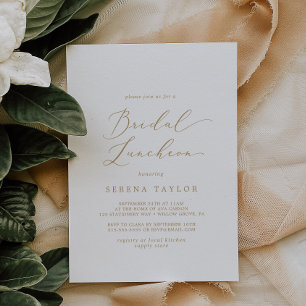 Delicate Gold Calligraphy Bridal Luncheon Einladung
