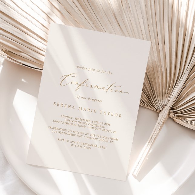 Delicate Gold Calligraphy | Cream Confirmation Einladung (Von Creator hochgeladen)
