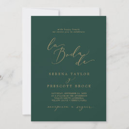 Delicate Gold Calligraphy Green La Boda De Wedding Einladung