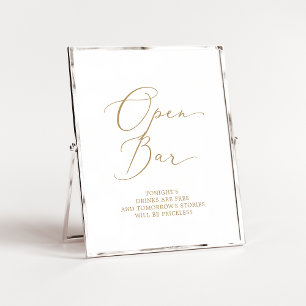 Delicate Gold Calligraphy Open Bar Sign Poster