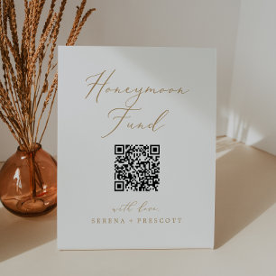 Delicate Gold Calligraphy QR Code Honeymoon Fund Sockelschild