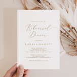 Delicate Gold Calligraphy Rehearsal Dinner Einladung<br><div class="desc">This delicate gold calligraphy rehearsal dinner invitation is perfect for a modern wedding rehearsal. The romantic minimalist design features lovely and elegant champagne golden yellow typography on a white background with a clean and simple look.</div>