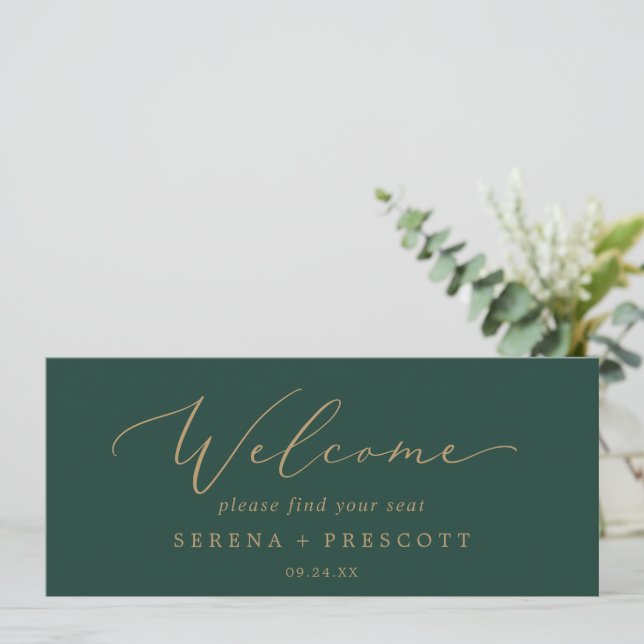 Delicate Gold Green Hanging Seating Chart Header (Stehend Vorderseite)
