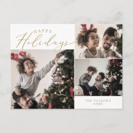 Delicate Gold Happy Holidays 3 Foto Newsletter Feiertagspostkarte