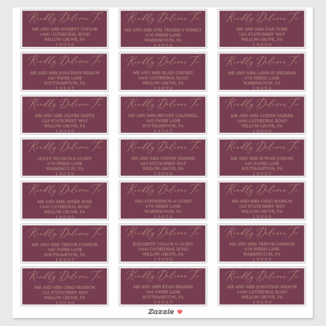 Delicate Gold und Burgundy Guest Address Labels (Blatt)