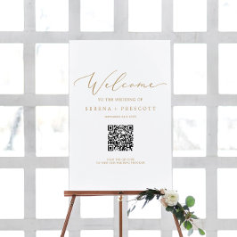 Delicate Gold Wedding Program QR Code Willkommen
