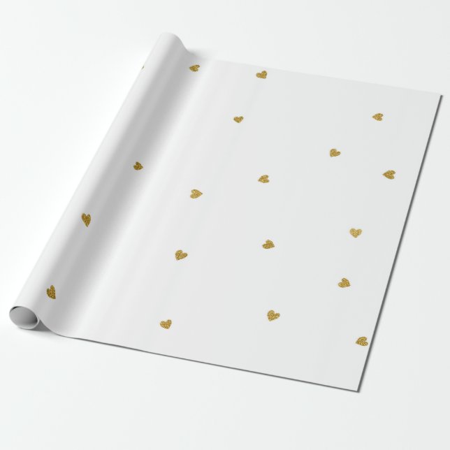 Delicate Golden Hearts Confetti Dots White Geschenkpapier (Ungerollt)