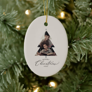 Delicate Greige Frory Christmas Tree Family Foto Keramik Ornament