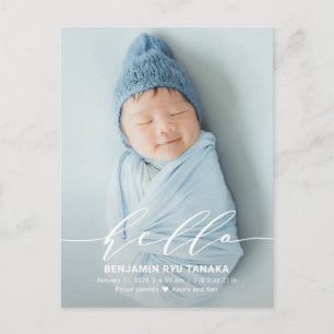Delicate Hello Modern Birth Announcement Postcard Postkarte