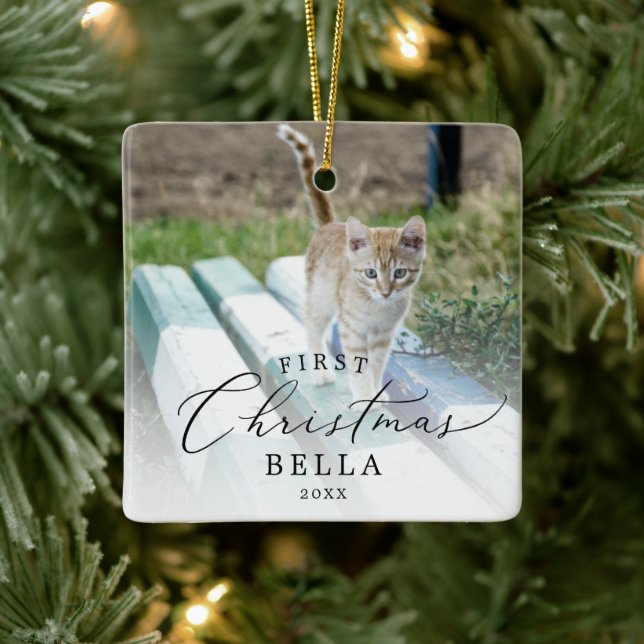 Delicate Kitten's First Christmas Cat Foto Keramikornament (Baum)