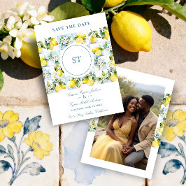 Delicate Lemon Branch and Flowers Tiles Wedding Save The Date