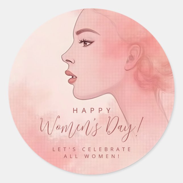 Delicate Minimalist Woman Pink Happy Women's Day  Runder Aufkleber (Vorderseite)