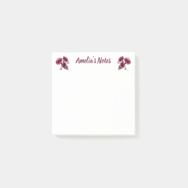 Delicate Morning Glory Floral Name Post-it Klebezettel (Vorderseite)