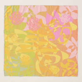 Delicate Orange Olive Green Floral Chiffon Scarf Schal