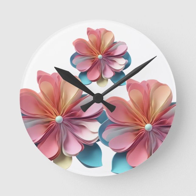 Delicate Paper Petal Bloom Runde Wanduhr (Vorderseite)