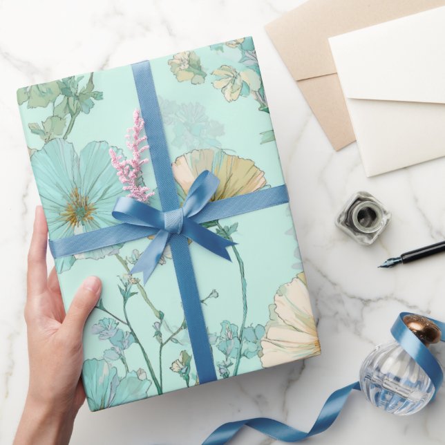 Delicate Pastel Wildflower Mint Floral Pattern Geschenkpapier (Schenken)