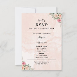 Delicate Pink Cream Floral Wedding RSVP Cards