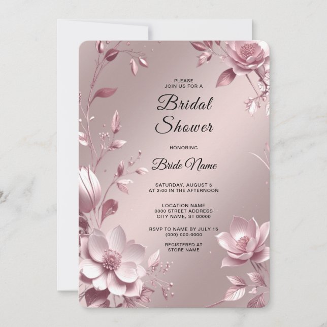 Delicate Pink Floral Frame Bridal Shower Einladung (Vorderseite)
