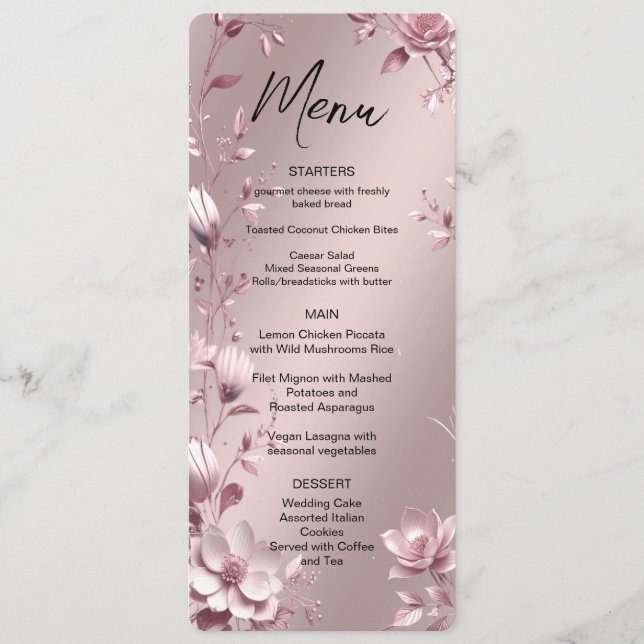 Delicate Pink Floral Frame Menu Menükarte (Vorderseite)