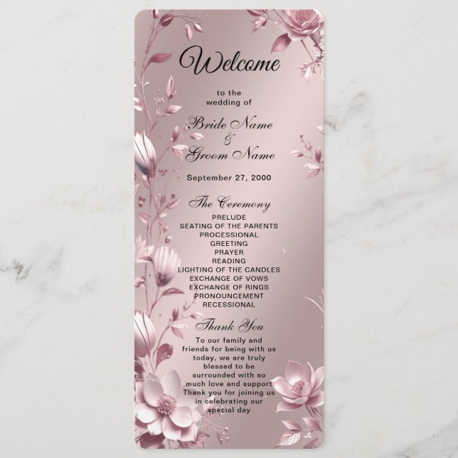 Delicate Pink Floral Frame Wedding  Program Programm (Vorderseite)
