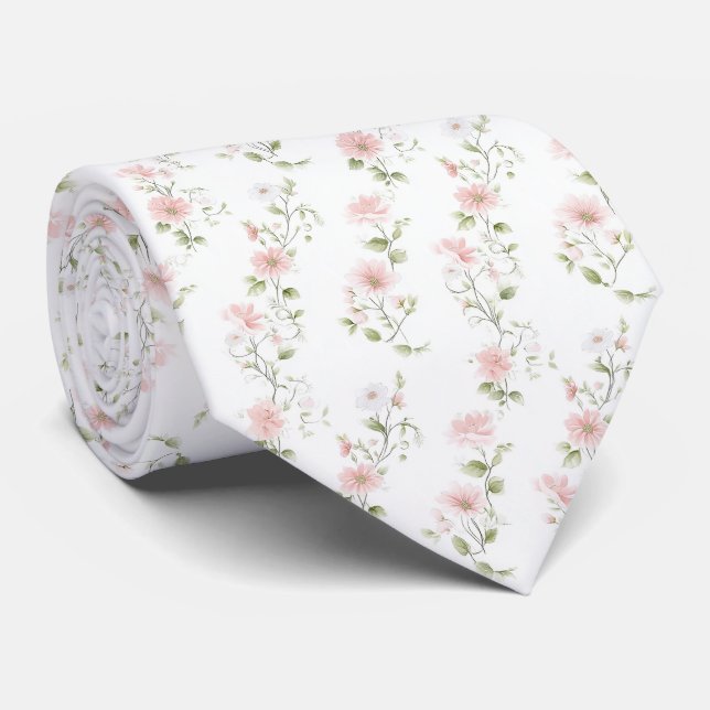 Delicate pink floral pattern neck tie krawatte (Gerollt)