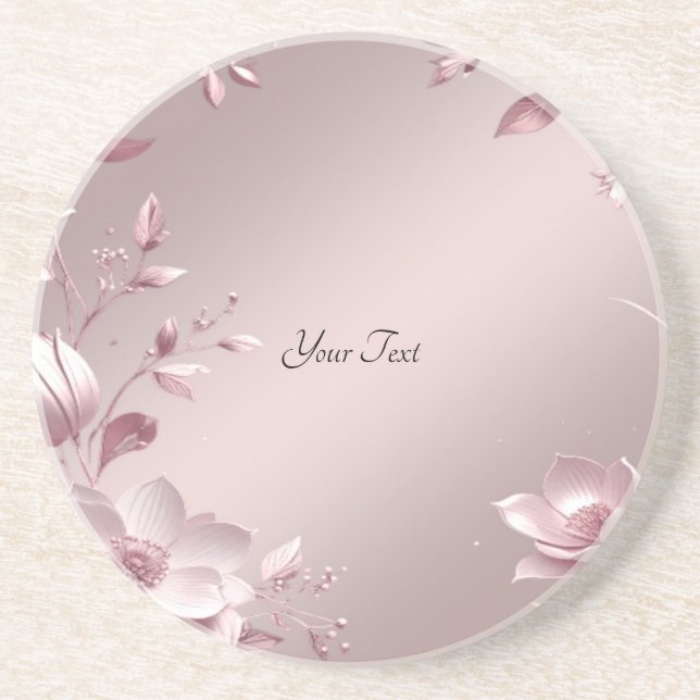 Delicate Pink Floral Sandstone Coaster Getränkeuntersetzer (Vorne)
